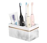 Shinowa Porte Brosses à Dents en Résine Marbré avec Trou de Drainage, Support de Brosse à Dents Électrique Multi-Compartiments,Organisateur Salle de Bain pour Comptoir Lavabo Toilettes, Blanc
