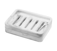 Shinowa Porte-Savon de Double Couche Rectangulaire en Résine, Support de Savon avec Bac de Vidange Amovible pour Salle de Bain Cuisine, Plateau de Rangement pour Auto-videur, Marbre Blanc
