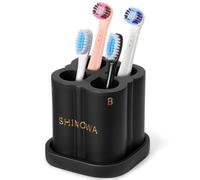 Shinowa Support Têtes de Brosse à Dents Électrique pour Salle de Bain, Support Résine avec Plateau Amovible, Organisateur de Têtes de Brosse à Dents 4 Emplacements pour Comptoir, Noir Mat
