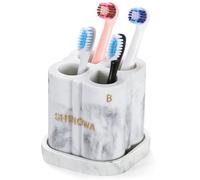 Shinowa Support Têtes de Brosse à Dents Électrique pour Salle de Bain, Support Résine avec Plateau Amovible, Organisateur de Têtes de Brosse à Dents 4 Emplacements pour Comptoir, Blanc Marbré