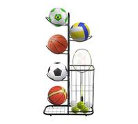 Shinpeed Étagère de rangement pour basket-ball, en métal, avec 5 supports et paniers, support de balle amovible, pour l'intérieur et l'extérieur, noire