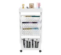 Shinpeed Petite bibliothèque mobile à roulettes à 5 étages - Organiseur de carnet de magazines - Pour salon, chambre à coucher, bureau (blanc)