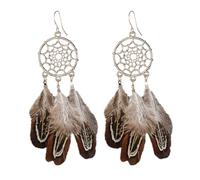 SHINROAD 1 paire de boucles d'oreilles style palais rétro bohème crochet plume gland rond bijoux, Alliage, Pierre secondaire
