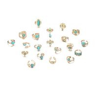 SHINROAD Bohemia Anneaux Bohemian Style Vintage Open End Ringable Anneau Ring 20pcs / Set Crown Eagle Shape Faux Turquoise Fashion Bijoux de Mode Doré
