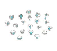 SHINROAD Bohemia Anneaux Bohemian Style Vintage Open End Ringable Anneau Ring 20pcs / Set Crown Eagle Shape Faux Turquoise Fashion Bijoux de Mode Argent