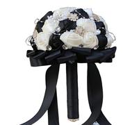 SHINROAD Bouquet de fleurs artificielles colorées en satin pour mariée avec strass et fausses perles faites à la main, Ruban de satin, Pierre secondaire
