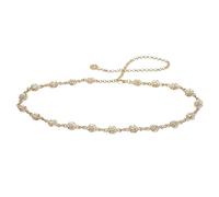 SHINROAD Ceinture habillée pour femme avec perles ornées de perles, chaîne de taille en métal incrustée de fleur incrustée réglable lien de corps accessoire de mode pantalon femme, Métal, Pierre