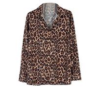 SHINROAD Chemise à col rabattable pour homme Imprimé léopard Marron Taille M