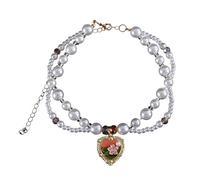 SHINROAD Collier confortable pour animal domestique léger imitation perle pour chiens chats collier de perles double couche avec pendentif en émail hypoallergénique design élégant princesse A