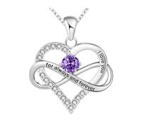 SHINROAD Collier d'amour romantique Silver Heart for Women Pendant avec la zircone cubique gravée I Bijoux pour toujours polyvalent anniversaire de la Saint-Valentin Pourpre