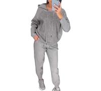 SHINROAD Combinaison en polyester mélangé pour femme - Coupe ample - 2 pièces - Pantalon à capuche - Décoration strass - Manches longues - Patchwork - Sport - Taille élastique, Gris argenté, XL