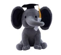 SHINROAD Docteur Elephant Plushie Cuddly Toy Graduation Hat Plume Assis Animal en Peluche Poupée Poupée à la Maison Décoration de Chambre à Coucher Gris