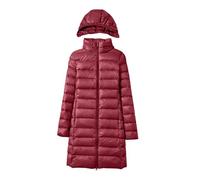 SHINROAD Doudoune longue à capuche pour femme avec capuche - Coupe ajustée - Manteau rembourré mi-long - Vêtement d'hiver léger - Fermeture éclair isolée, rouge vin, L