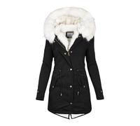 SHINROAD Doudoune longue à capuche pour femme - Coupe ajustée - Avec capuche en fausse fourrure - Doublure polaire - Fermeture éclair - Bouton pression, Noir , 4XL