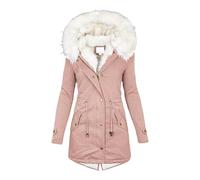 SHINROAD Doudoune longue à capuche pour femme - Coupe ajustée - Avec capuche en fausse fourrure - Doublure polaire - Fermeture éclair - Bouton pression, rose, 5X-Large