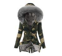 SHINROAD Doudoune longue à capuche pour femme - Coupe ajustée - Imprimé camouflage - Doublure polaire - Coupe-vent - Manteau d'hiver mi-long pour le froid, gris, M