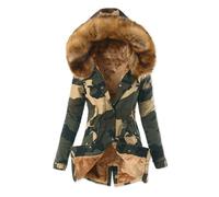 SHINROAD Doudoune longue à capuche pour femme - Coupe ajustée - Imprimé camouflage - Doublure polaire - Coupe-vent - Manteau d'hiver mi-long pour le froid, jaune, S