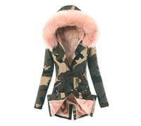 SHINROAD Doudoune longue à capuche pour femme - Coupe ajustée - Imprimé camouflage - Doublure polaire - Coupe-vent - Manteau d'hiver mi-long pour le froid, rose, M