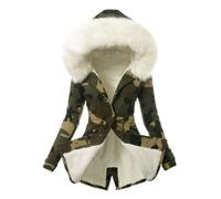 SHINROAD Doudoune longue à capuche pour femme - Coupe ajustée - Imprimé camouflage - Doublure polaire - Coupe-vent - Manteau d'hiver mi-long pour le froid, blanc, L