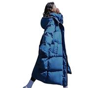 SHINROAD Doudoune longue pour femme d'hiver veste zippée à capuche midi longueur cardigan chaud rembourré manteau d'hiver en plein air, bleu, XXXL