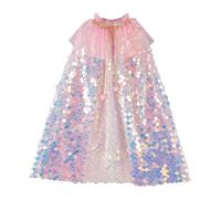 SHINROAD Enfants Sirène Sirat Sequin Cape Girls Sequins avec Un col en Tulle ajusté Forme Loose pour Performance Scary Cosplay Costume Kids Carnival Party Rose Taille Unique