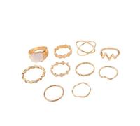 SHINROAD Ensemble de 10 bagues en Alliage doré pour Femmes et Filles, Style bohème, Croix torsadée, géométrique irrégulière, empilable, Paquet midi Non allergène Sets