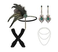 SHINROAD Ensemble de bijoux des années 1920 avec bandeau, gants, boucles d'oreilles, collier et accessoires étincelants pour jeux de rôle et occasions spéciales, Alliage, Pierre secondaire