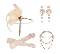 SHINROAD Ensemble de bijoux des années 1920 avec bandeau, gants, boucles d'oreilles, collier et accessoires étincelants pour jeux de rôle et occasions spéciales, Alliage, Pierre secondaire