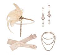 SHINROAD Ensemble de bijoux des années 1920 avec bandeau, gants, boucles d'oreilles, collier et accessoires étincelants pour jeux de rôle et occasions spéciales, Alliage, Pierre secondaire