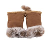 SHINROAD Gants d'hiver en daim pour femme - Mitaines d'hiver réglables avec cordon de serrage - Gants en peluche Camel