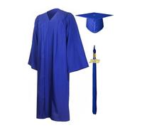SHINROAD Graduation Blow Cap Ensemble Bachelor Uniforme avec chapeau V Neck Longueur Longueur à manches longues robe académique pour les étudiants en arts libéraux Bleu royal L