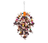 SHINROAD Jouet d'enrichissement coloré à mâcher pour perroquet - Noix naturelles - Déchirement du maïs avec blocs en bois - Crochets - Cage pour aras, cacatoès, gris africain