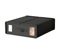 SHINROAD Lot de 2 boîtes de rangement empilables pour organisation de placard, tissu non tissé respirant avec fenêtre transparente, support de drap de lit de grande capacité, noir