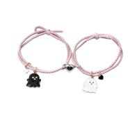 SHINROAD Paire de bracelets réglables 2 pièces Corde élastique Amour Cœur Aimant Bracelet d'aspiration Halloween Ghost Pendentif Couple Bracelet Hommes Femmes Bijoux Cadeau, alliage, Pierre secondaire