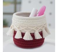 SHINROAD Panier de Rangement Organisateur Brosse de Maquillage de décoration Tassel avec Design de Tissage de Grande capacité Caddy pour Les pinceaux SURDRES Haut Rouge