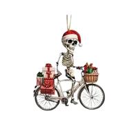 SHINROAD Pendentif en forme de tête de mort durable - Décoration de Noël - Chapeau de Père Noël - Squelette - Vélo - Acrylique - À suspendre