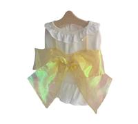 SHINROAD Robe de princesse à boutons pour animal domestique avec jupe sans manches avec fente latérale et nœud en satin respirant et doux pour la peau - Tenue d'été de petite à jaune, XL