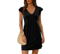 SHINROAD Robe décontractée en polyester pour femme sans manches avec manches feuille de lotus et col en V profond, Noir , XL