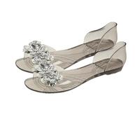 SHINROAD Sandales plates avec faux diamants en PVC transparent pour femme - Bout ouvert - Pour les sorties décontractées dans la rue, Noir, 36 EU