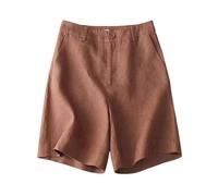 SHINROAD Short de banlieue décontracté pour femme - Taille haute - Braguette à fermeture éclair avec poches - Coupe ample - Longueur genou - Pour les trajets quotidiens, rouge brique, M