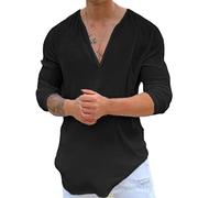SHINROAD T-shirt pour homme - Col en V profond - Décontracté - Extérieur - Coutures fermes - Chemise d'été pour la vie quotidienne - Noir - Taille 3XL