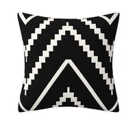 SHINROAD Taie d'oreiller décorative d'extérieur motif géométrique noir et blanc avec coutures bicolores doux pour canapé style scandinave moderne carré D