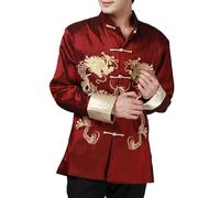 SHINROAD Veste de style chinois, veste de costume string avec deux dragons, manteau rétro de style chinois rouge XXXL, rouge, XXXL