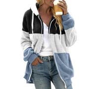 SHINROAD Veste d'hiver à fermeture éclair intégrale pour femme - Couleur assortie - Capuche épaisse en peluche avec manches longues et cordon de serrage - Poignets élastiques, bleu, XXL