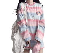 SHINsuke Sweat-shirt kawaii coréen mignon japonais Preppy arc-en-ciel rayé T-shirt à manches longues décontracté streetwear chemisier top, rose, X-Large