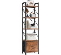 Shintenchi Bibliothèque Industrielle Haute et étroite à 5 Niveaux avec tiroir, étagère Ouverte sur Pied, étagères autonomes en Bois et métal, Organiseur de Rangement pour Chambre à Coucher, Salon