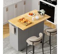 Shintenchi Îlot de cuisine avec feuille pliante, table d'îlot roulant avec rangement, armoire de cuisine à roulettes avec coin salon pour cuisine, chariot de bar avec armoire, gris