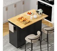 Shintenchi Îlot de cuisine avec feuille rabattable, table roulante avec rangement, armoire de cuisine à roulettes avec coin salon pour cuisine, chariot de bar avec armoire, noir