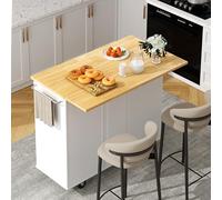 Shintenchi Îlot de cuisine avec feuille rabattable, table roulante avec rangement, armoire de cuisine à roulettes avec coin salon pour cuisine, chariot de bar avec armoire, blanc