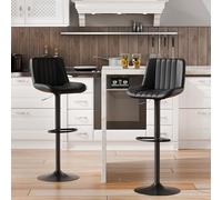 Shintenchi Lot de 2 tabourets de bar pivotants, réglables en similicuir rembourré, chaises de bar sans accoudoirs, chaises îlot avec dossier et repose-pieds, noir